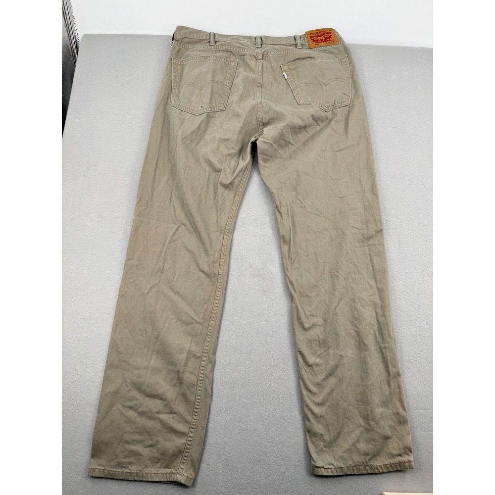 Distressed Levis 505 Regular Fit Khaki Tan Cotton Jeans Mens 38x34 (38x33) - Picture 4 of 13